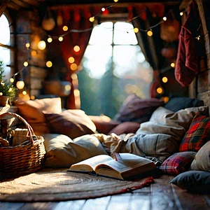 Lifestyle Tilt-shift Photography: Reading Nook With Comfortable Textiles With Image, There