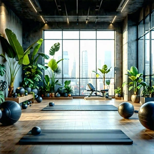 Lifestyle Matte Painting: Wellness scene with fitness equipment