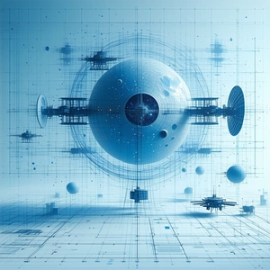 In This Image, There Is A Large Blue Sphere In The Center, Surrounded By Smaller Spheres