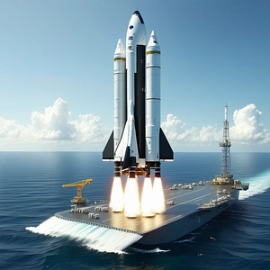 A Large Space Shuttle On A Boat, With The Shuttle Being The Main Focus Of The Scene