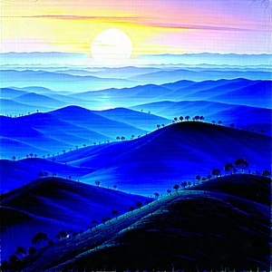Nature Pastel Drawing: Rolling Hills During Blue Hour With Painting Beautiful