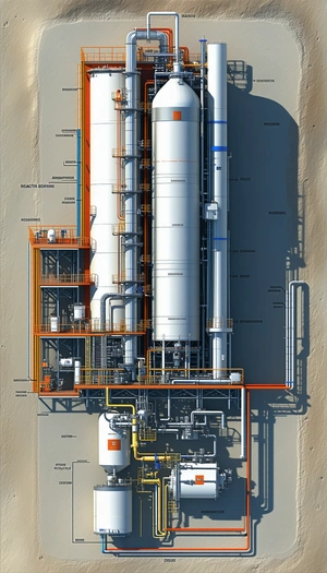 The Image Is A 3d Model Of A Large Industrial Plant, Likely A Refinery Or A Chemical Plant