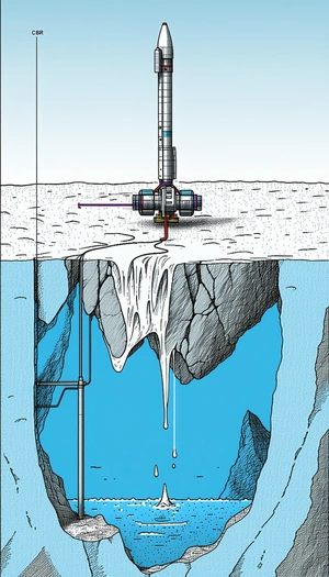 The Image Is A Cartoon Drawing Of A Submarine, With A Large Tower-like Structure On Top Of It