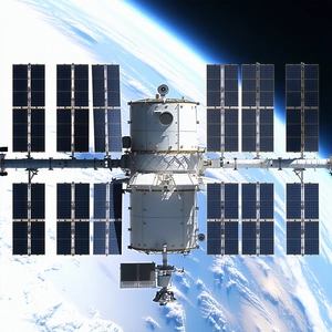 A Space Station With A Large Number Of Solar Panels On Its Side