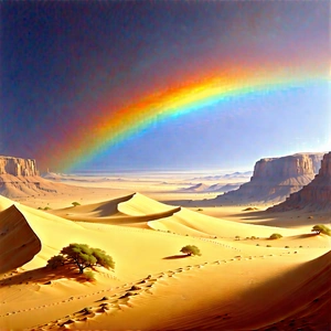 Nature Oil Painting: Rainbow Over Desert With Beautiful Desert