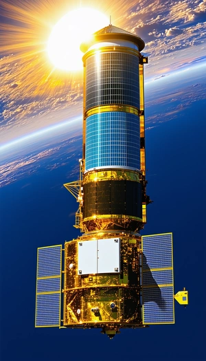 A Large Spacecraft Is Shown In The Image, With A Bright Sun In The Background