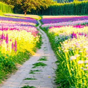 Nature Hdr Photography: Path Through Flowering Meadow With Pathway Surrounded