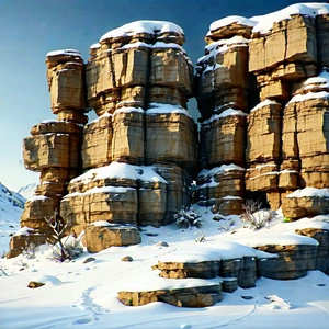 Nature Low Poly: Rock Formation In Winter (snow:1.22) With Large Rock