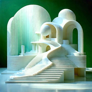 Abstract Architectural Photography: Plastic Sculpture With Movement With White Building