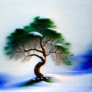 Nature Gouache Painting: Ancient (tree:1.26) in winter snow
