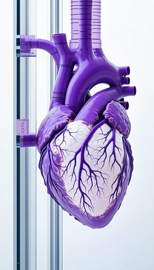 A Purple Heart-shaped Object, Possibly A Sculpture Or A Model, Hanging From A Metal Pole