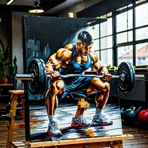 Lifestyle Acrylic Painting: Strength training in fitness studio