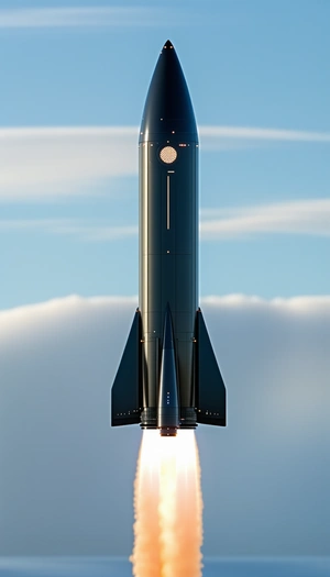 A Rocket Is Flying Through The Sky, Leaving A Trail Of Smoke Behind It