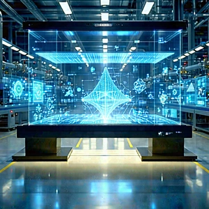 Educational Technology In Manufacturing Facility With Large, Illuminated
