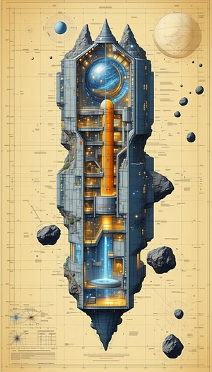 futuristic space station shown drawing