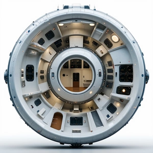 The Image Is A 3d Model Of A Space Station, Showcasing The Interior Of The Spacecraft