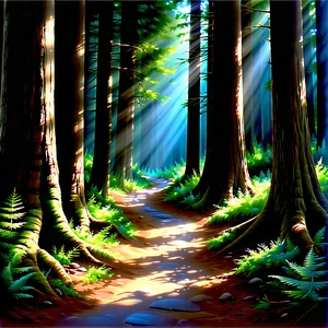Nature Pastel Drawing: Path Through Redwood Forest With Forest Path