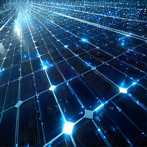 Solar Panel With Data Streams With Blue White