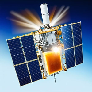 A Spacecraft Is Shown In A Close-up View, With Its Solar Panels And Other Components Clearly Visible