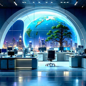 Futuristic Tech Startup Office With Futuristic Office