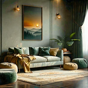 Lifestyle Octane Render: Home Office With Comfortable Textiles With Image, There