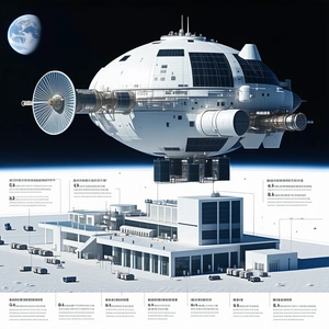 A Large White Space Station Floating In The Air