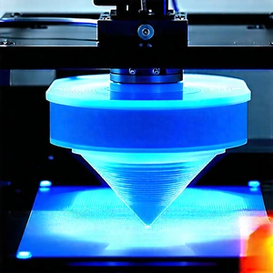 3d Printer With Holographic Projection With Blue Plastic