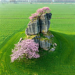 Nature Drone Photography: Rock Formation In Spring Bloom With Image, There