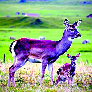 Nature Hdr Photography: Deer In Prairie Grassland With Large Deer