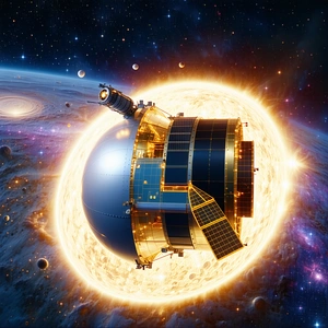 A Spacecraft With A Large Dome On Top, Flying Through The Vast Expanse Of Space