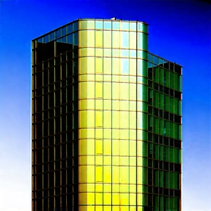 Urban Etching: Glass Office Tower With Reflective Glass With Tall, Multi-colored