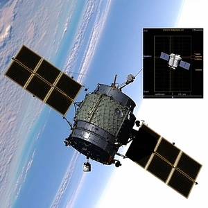 A Spacecraft With A Large Satellite Dish On Its Side