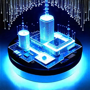 Financial Technology In Research Center With Blue Light