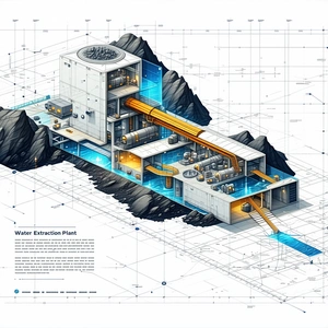 A Large, Futuristic Water Extraction Plant Is Depicted In A Detailed Drawing