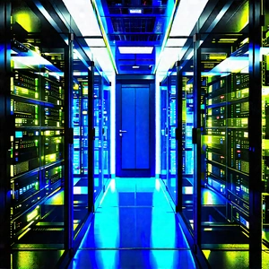 Server Rack With Blue Light Glow With Image, There