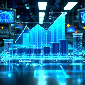Tech Cinema 4d: Financial Technology In (modern:1.32) Laboratory With Large, Blue