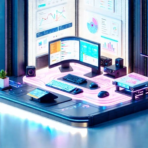 (futuristic:1.43) tech startup office