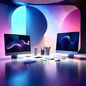 Futuristic Digital Workspace With Computer Desk