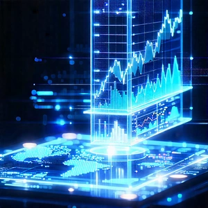 Financial Technology In Research Center With Blue White