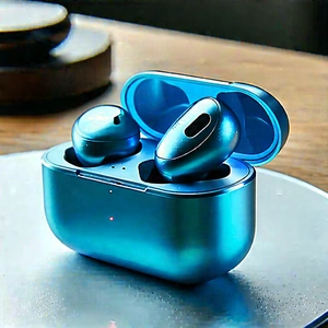 Tech Diagram Style: Wireless earbuds with holographic display