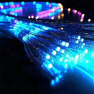 Close-up Of Fiber Optic Cables With Close-up Blue