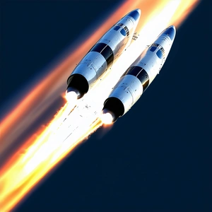 A Rocket Is Seen In The Sky, With Its Two Engines On Full Power