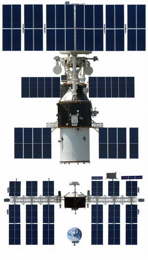 A Large Spacecraft With A Satellite Dish On Top