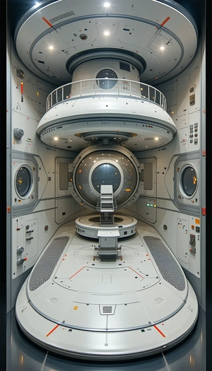 In The Image, There Is A Large White Spacecraft With A Round Window In The Center