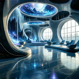 (futuristic:1.2) Innovation Hub With Futuristic Room
