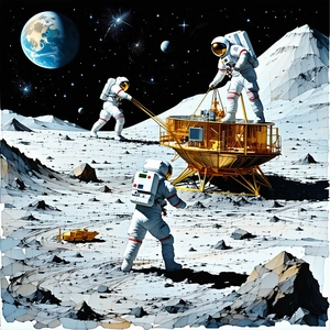 In The Image, There Are Three Astronauts On The Moon, Standing Next To A Spacecraft