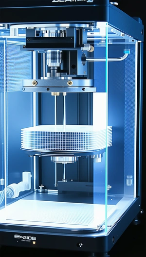 A Large, Blue Machine With A Clear Glass Front