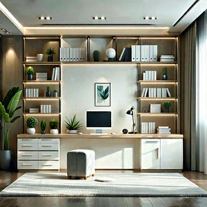 Lifestyle Matte Painting: Home Office With Organized Space With Large, Well-lit