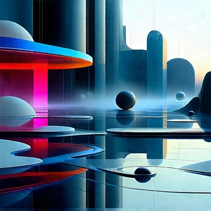 Futuristic (digital:1.29) Workspace With Futuristic Scene,