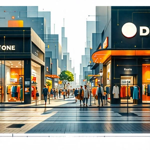 Urban Infographic Style: Urban shopping district scene